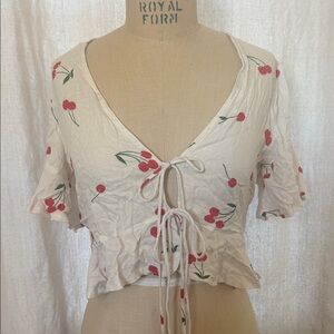 Cherry Patterned Cream Crop Top (@)